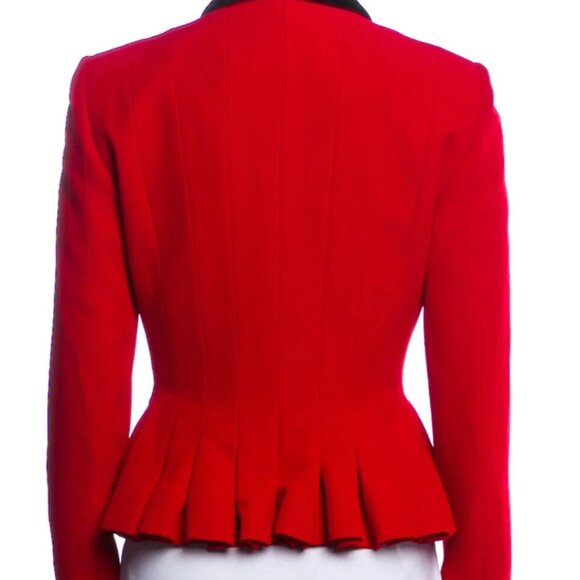 Moschino Red Peplum Black Velvet Trim Ace Spade Jacket 8 ALICE WONDERLAND BLAZER - Picture 4 of 15